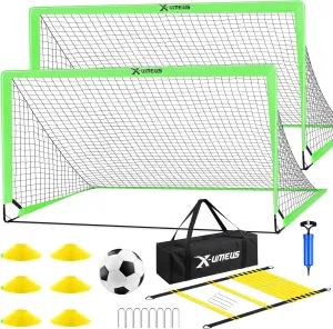 Kids Soccer Goals for Backyard Set of 2, 6x4 ft Portable Pop Up Soccer Goal Training Equipment with Soccer Ball, Ladder and Cones, Soccer Nets for Backyard for Kids Youth Toddler Outdoor Sports Games
