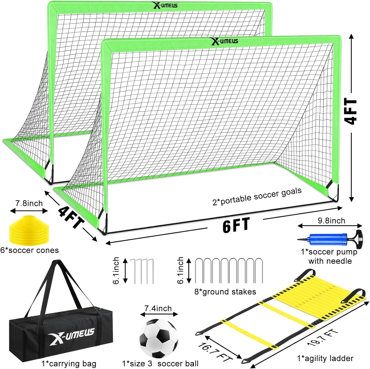 Kids Soccer Goals for Backyard Set of 2, 6x4 ft Portable Pop Up Soccer Goal Training Equipment with Soccer Ball, Ladder and Cones, Soccer Nets for Backyard for Kids Youth Toddler Outdoor Sports Games