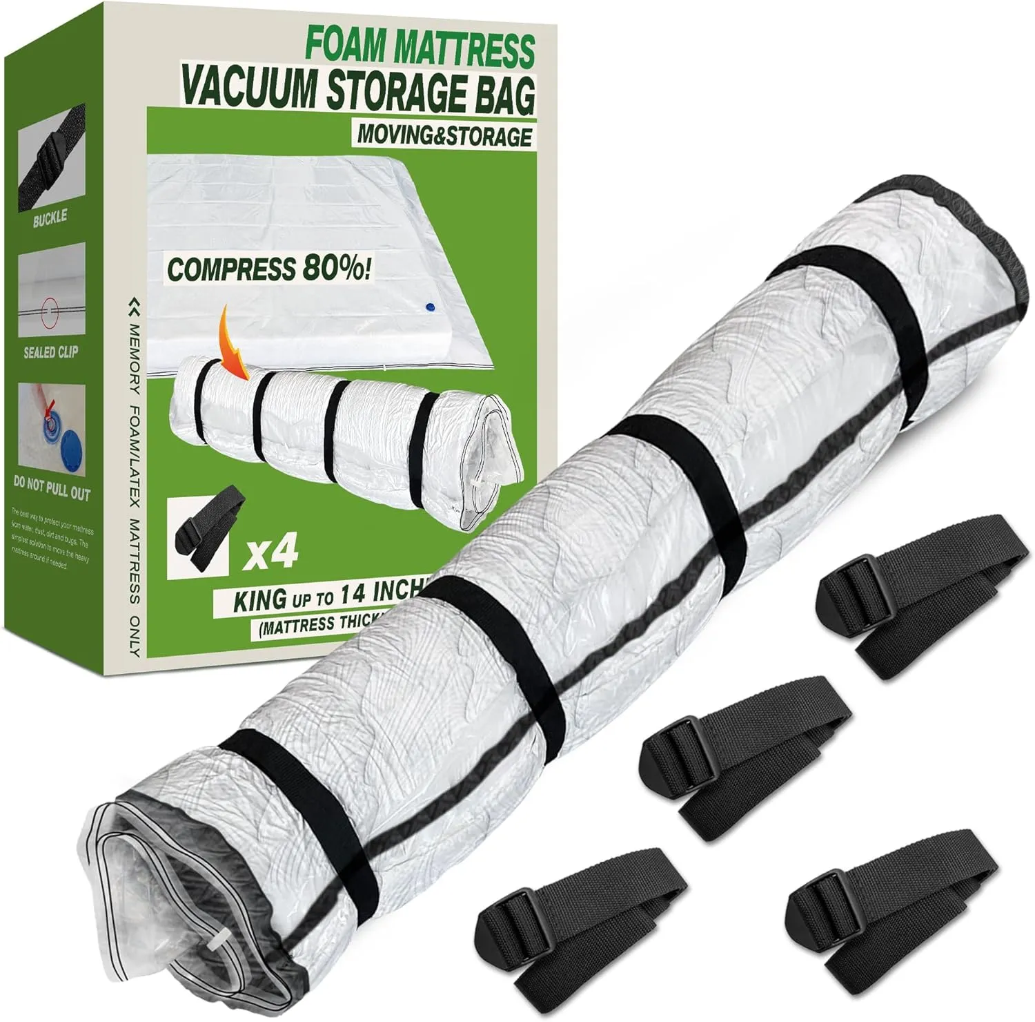 King Size Mattress Vacuum Bag for Memory Foam Latex Mattress Upto 14 Inch, Moving Shipping and Storage