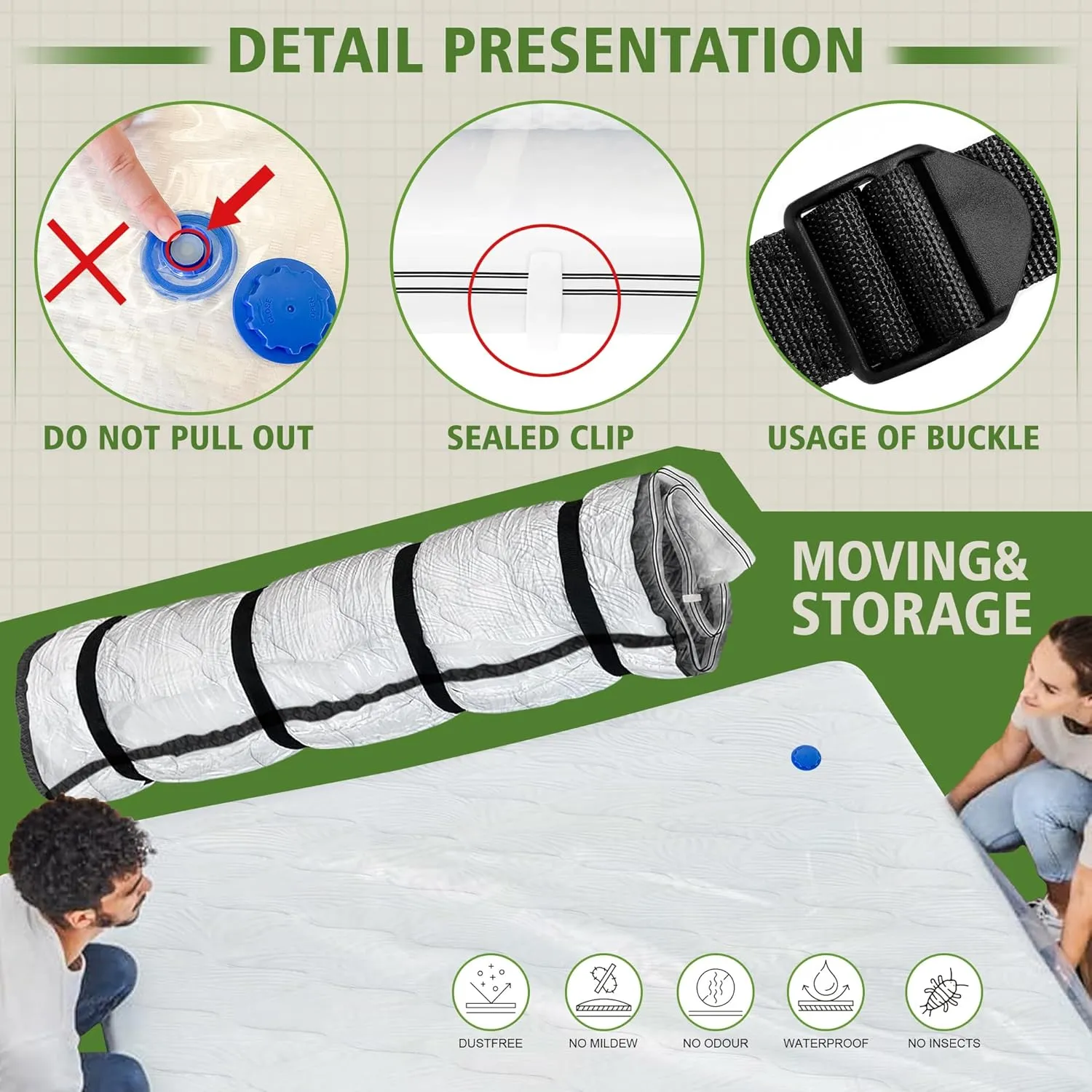 King Size Mattress Vacuum Bag for Memory Foam Latex Mattress Upto 14 Inch, Moving Shipping and Storage