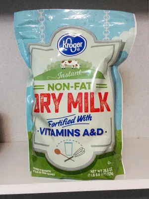 KROGER INSTANT NON-FAT DRY MILK MAKES 8 QUARTS 1lb 8oz RESEALABLE BAG