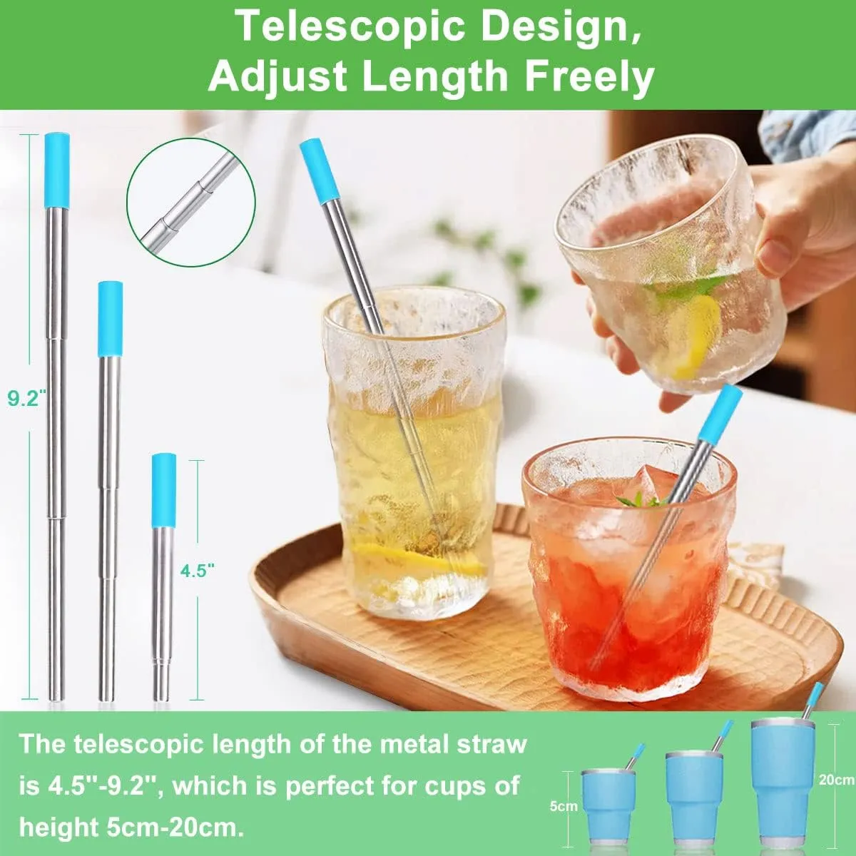 Kynup 4Packs Reusable Straws, Metal Straw with Silicon Pcs, Travel Drinking Straws with Metal Case, Keychain, Cleaning Brushes, Perfect for Travel, Gifts (20 PCS) Black Silver  Rose Gold Turquoise