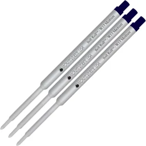 Lanier Combo Pack - 3 Pack - Monteverde® Soft Roll™ Ballpoint W13 Paste Ink Refill Compatible with Most Waterman® Style Ballpoint Pens - Blueblack (Medium Tip 0.7mm)