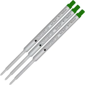 Lanier Combo Pack - 3 Pack - Monteverde® Soft Roll™ Ballpoint W13 Paste Ink Refill Compatible with Most Waterman® Style Ballpoint Pens - Green (Medium Tip 0.7mm)