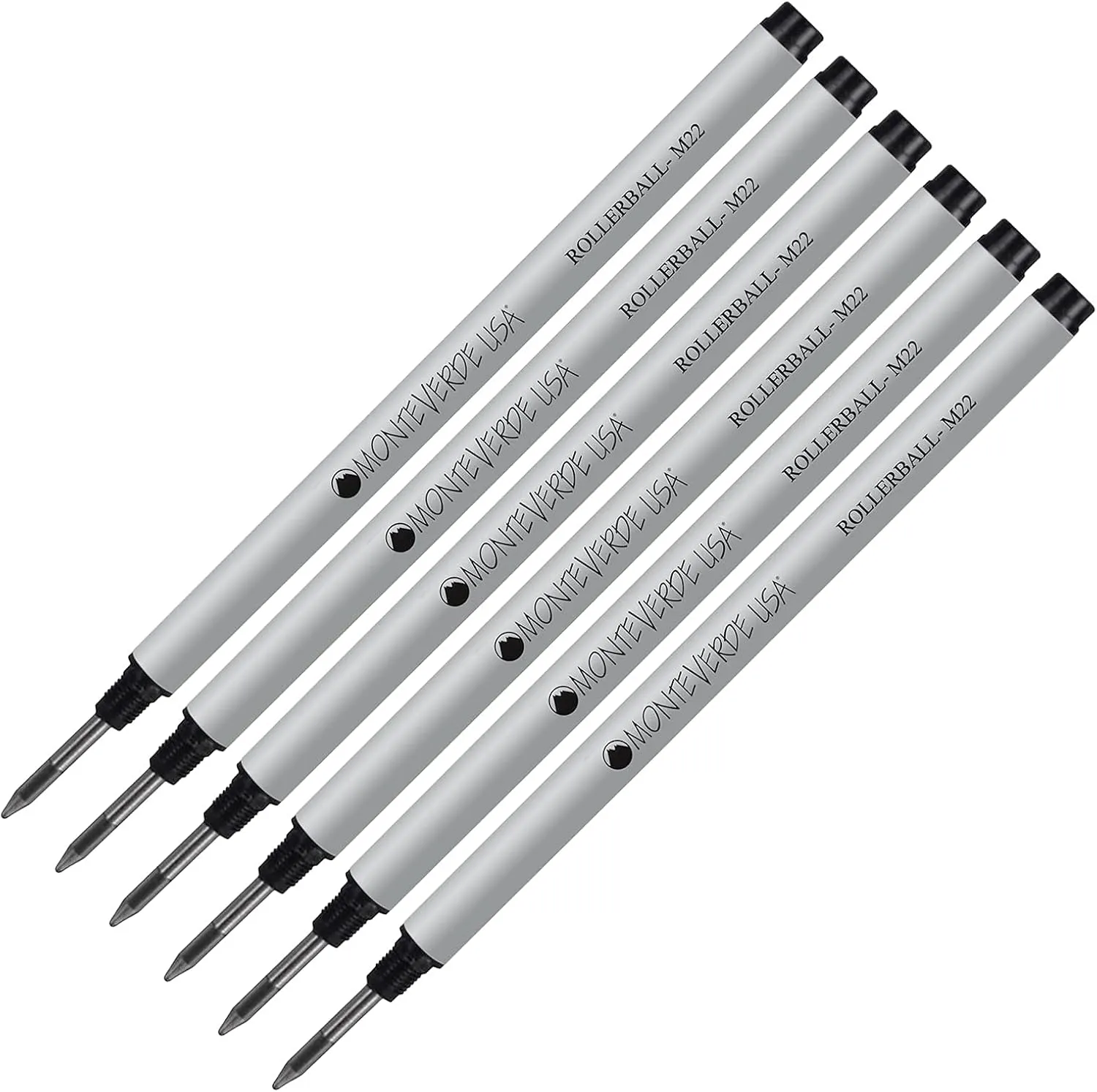 Lanier Combo Pack - 6 Pack - Monteverde® Rollerball M22 Paste Ink Refill Compatible with Most Montblanc® Style Rollerball Pens - Black (Fine Tip 0.6mm)