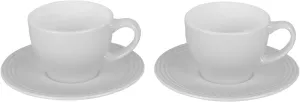 Le Creuset Stoneware Set of 2 Cappuccino Cups and Saucers , 7 oz. each, White