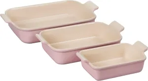 Le Creuset Stoneware Set Of 3 Heritage Rectangular Dishes, Chiffon Pink