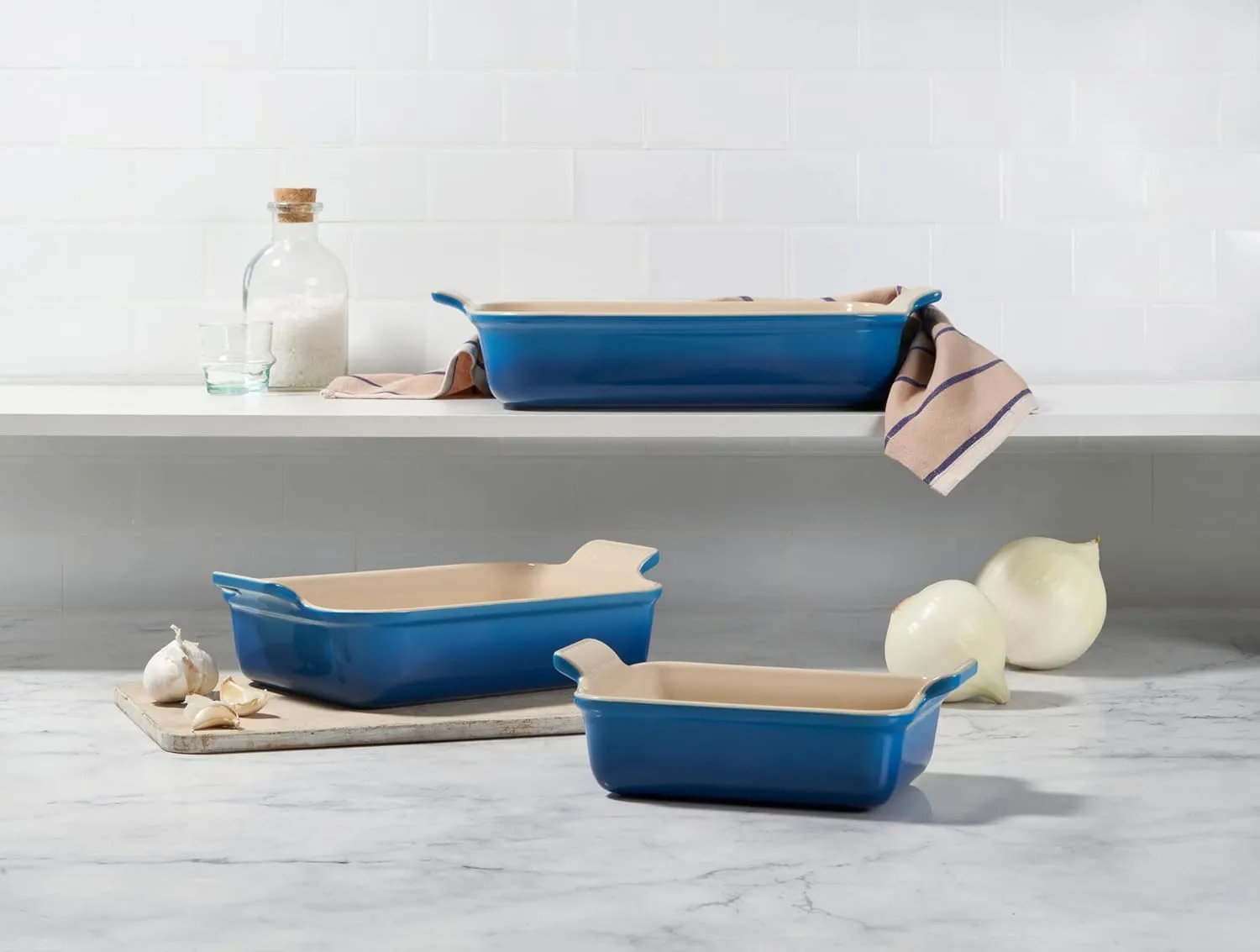 Le Creuset Stoneware Set Of 3 Heritage Rectangular Dishes, Chiffon Pink