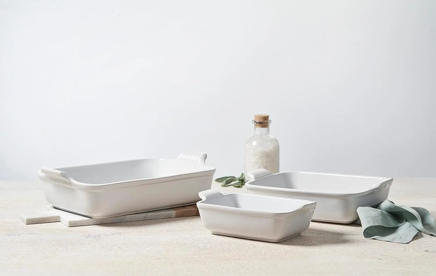 Le Creuset Stoneware Set Of 3 Heritage Rectangular Dishes, Oyster