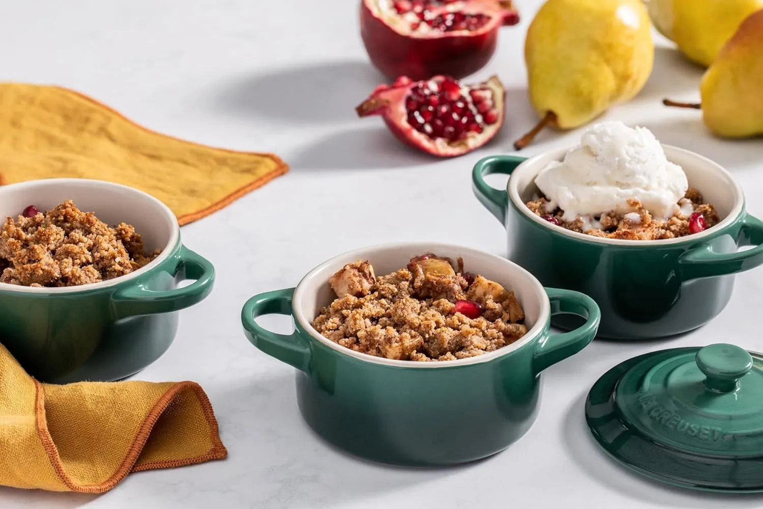 Le Creuset Stoneware Set of 4 Mini Cocottes with Cookbook, 8 oz. each, Artichaut