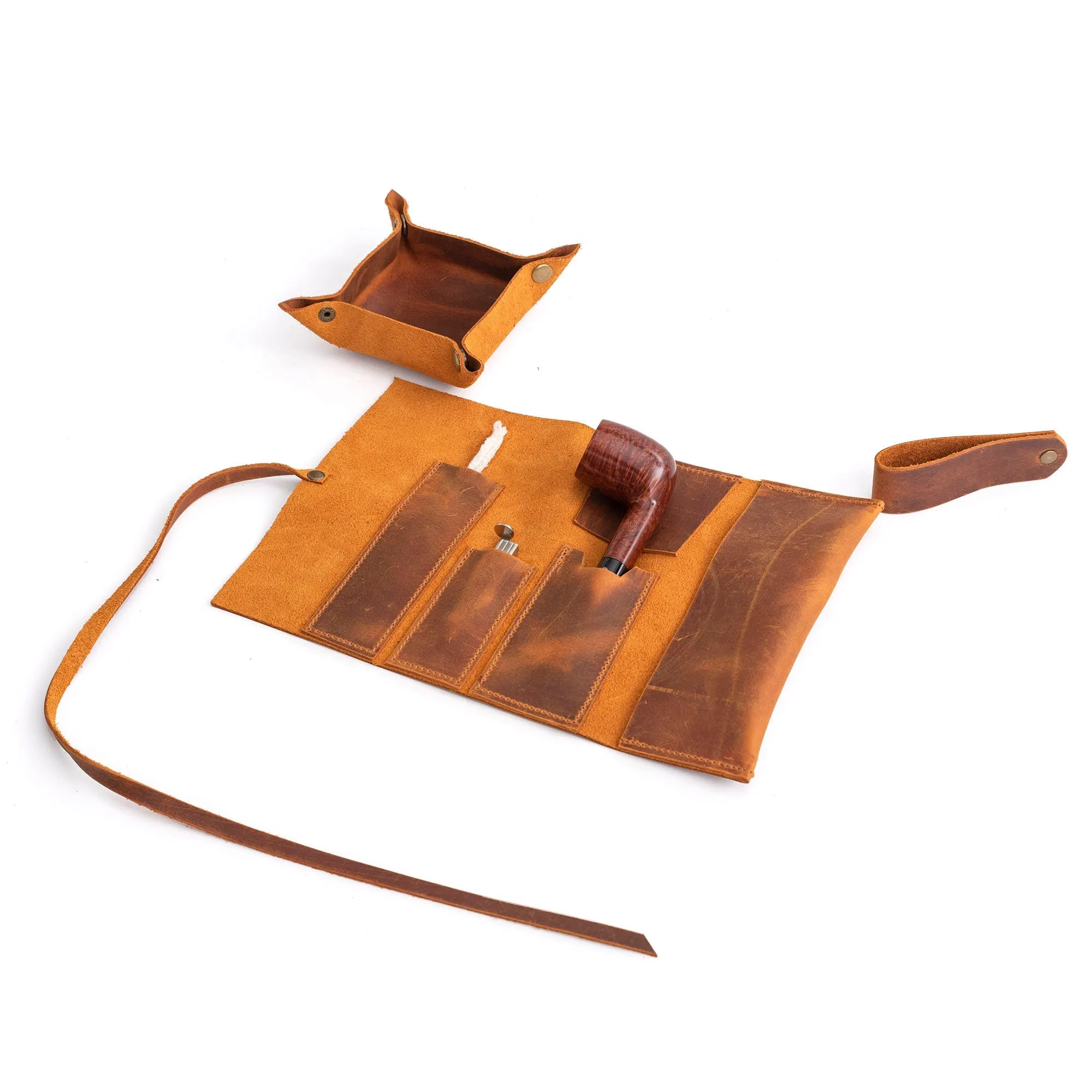 Leather Mini Pipe Pouch, Leather Pipe Rollup Bag for 1-Pipe, Handmade Pocketsize Pipe Roll, Camel