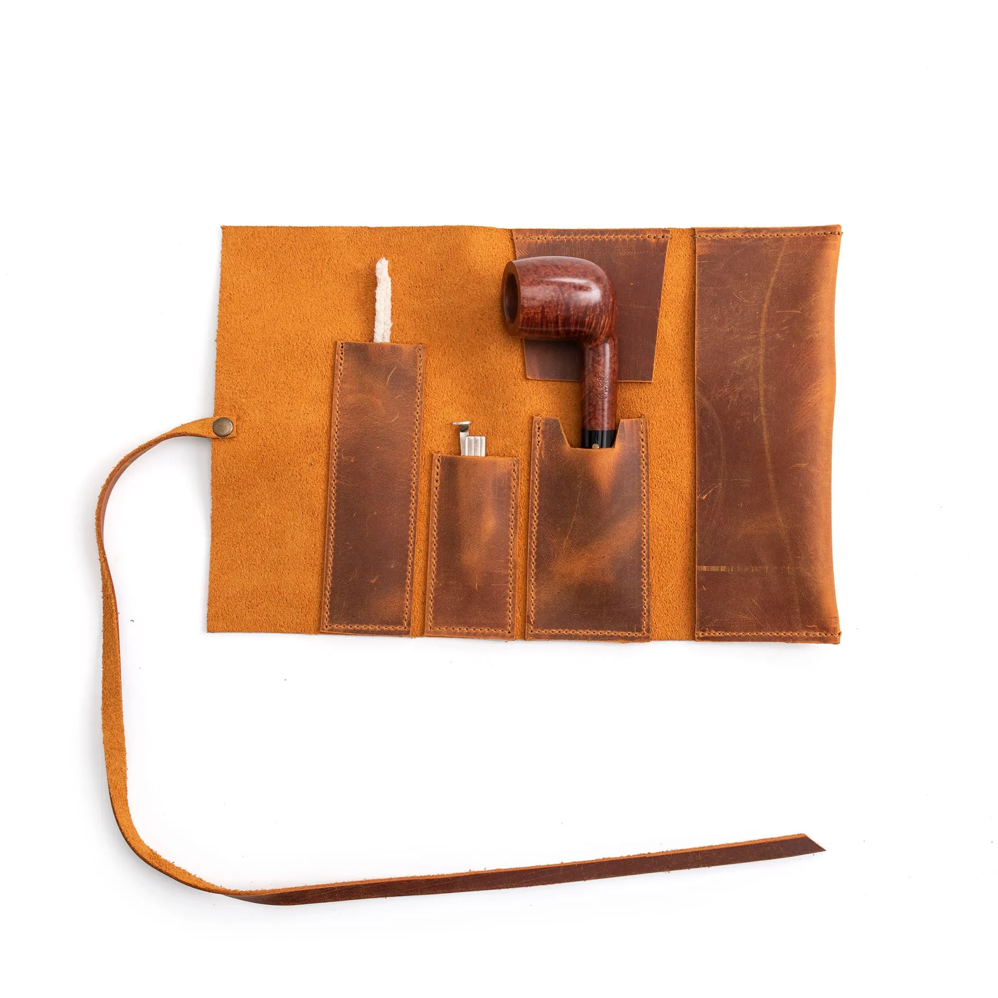 Leather Mini Pipe Pouch, Leather Pipe Rollup Bag for 1-Pipe, Handmade Pocketsize Pipe Roll, Camel