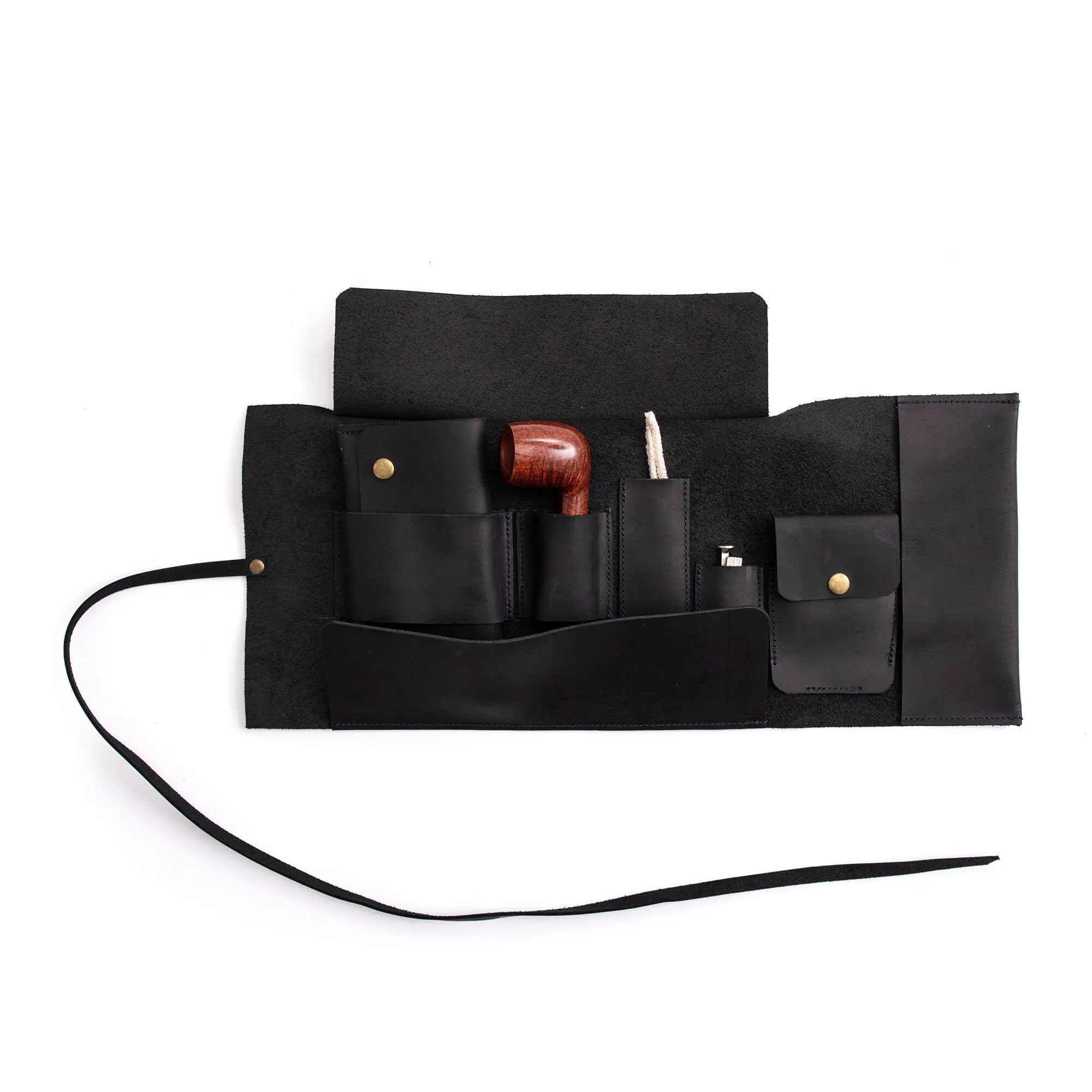 Leather Pipe Pouch for 1-Pipe, Handmade 1-Pipe Rollup Bag, Single-Pipe Rollup Pouch, Matte Black