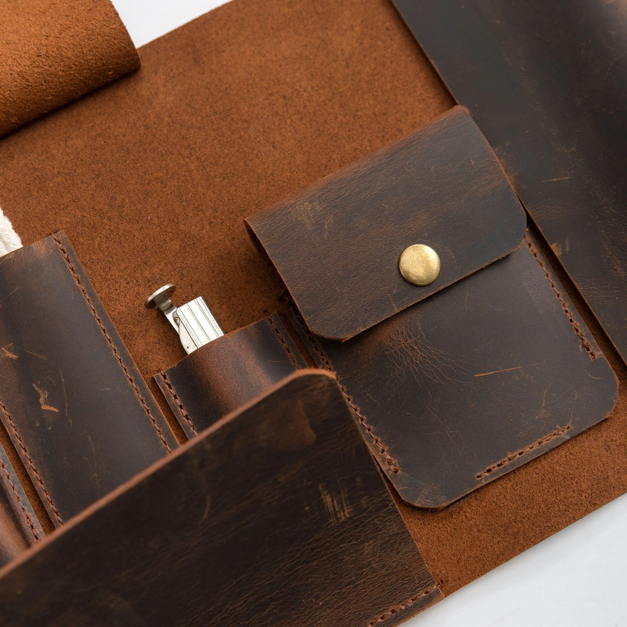 Leather Pipe Pouch for 1-Pipe, Handmade 1-Pipe Rollup Bag, Single-Pipe Rollup Pouch, Tobacco