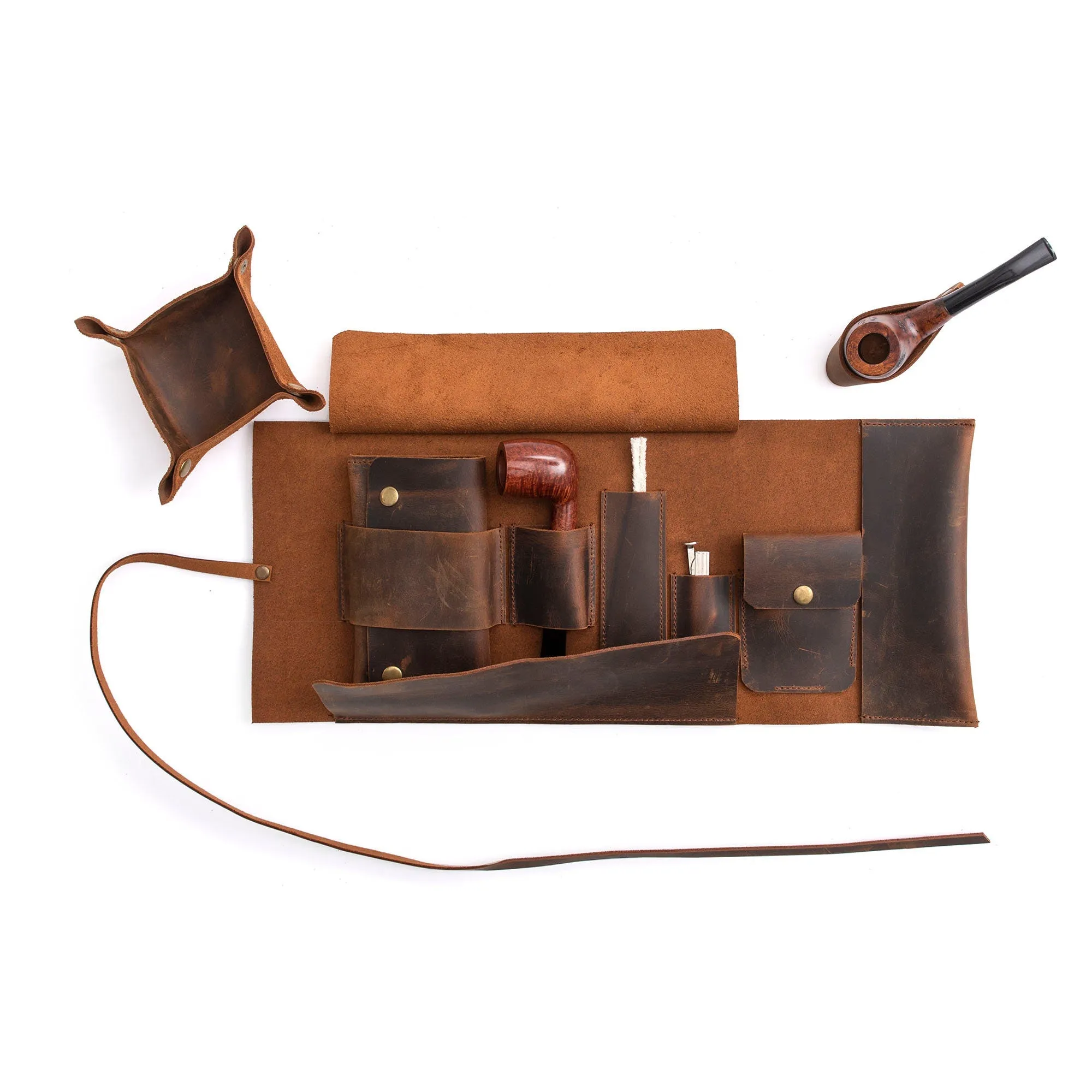 Leather Pipe Pouch for 1-Pipe, Handmade 1-Pipe Rollup Bag, Single-Pipe Rollup Pouch, Tobacco