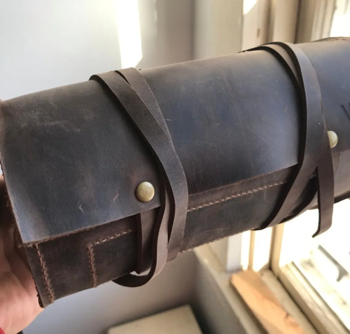 Leather Pipe Pouch for 1-Pipe, Handmade 1-Pipe Rollup Bag, Single-Pipe Rollup Pouch, Tobacco