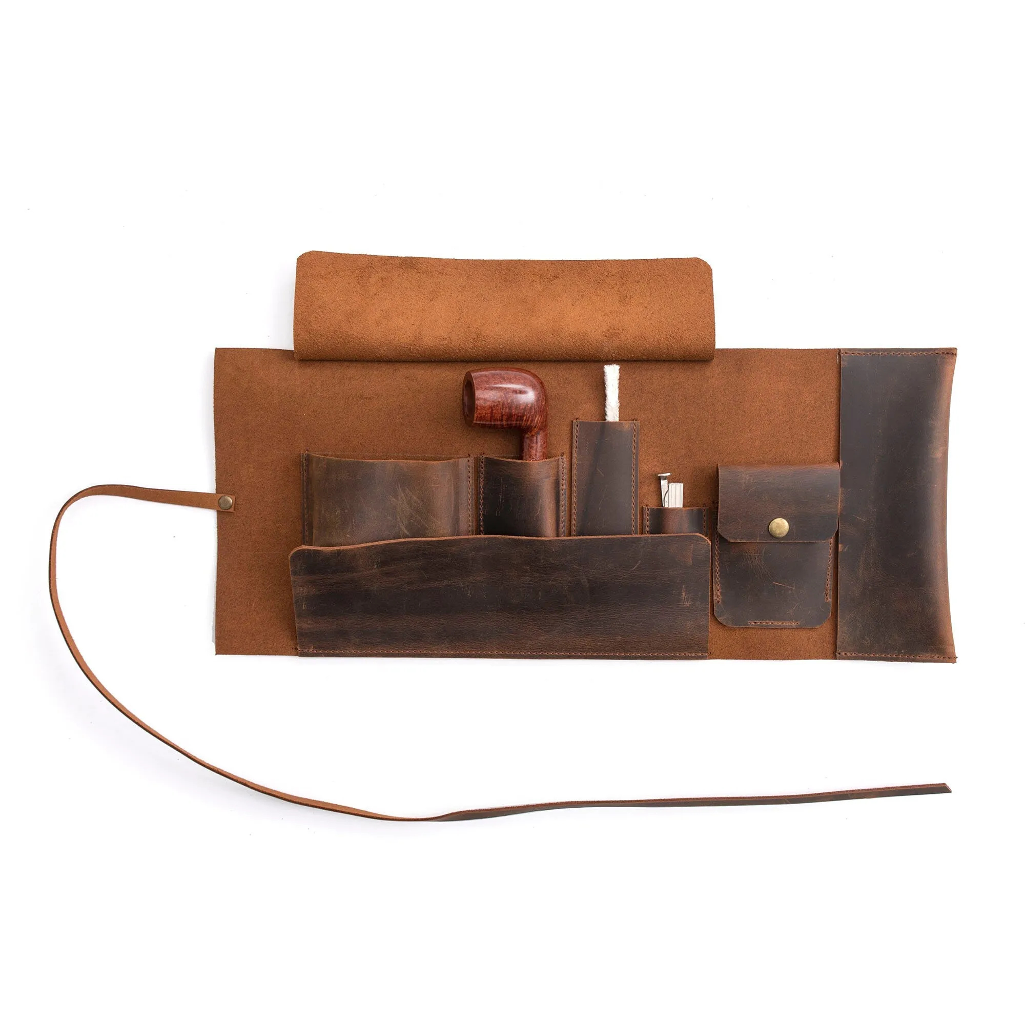 Leather Pipe Pouch for 1-Pipe, Handmade 1-Pipe Rollup Bag, Single-Pipe Rollup Pouch, Tobacco