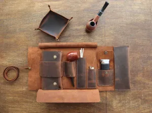 Leather Pipe Pouch for 1-Pipe, Handmade 1-Pipe Rollup Bag, Single-Pipe Rollup Pouch, Tobacco