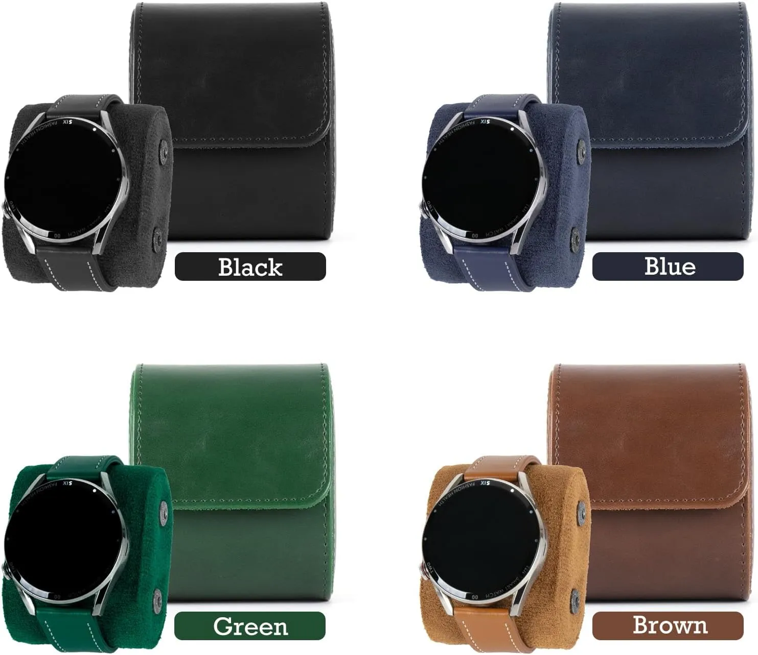Leather Single Watch Box, Vintage Watch Roll Travel Case for Men and Women, Blue