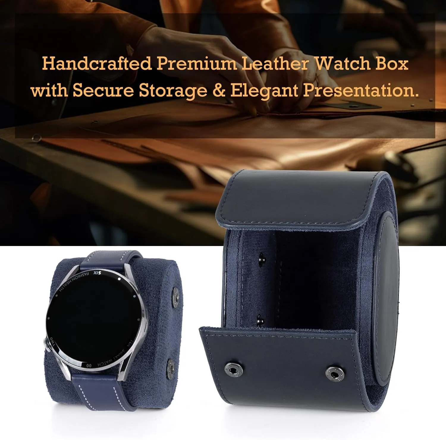 Leather Single Watch Box, Vintage Watch Roll Travel Case for Men and Women, Blue