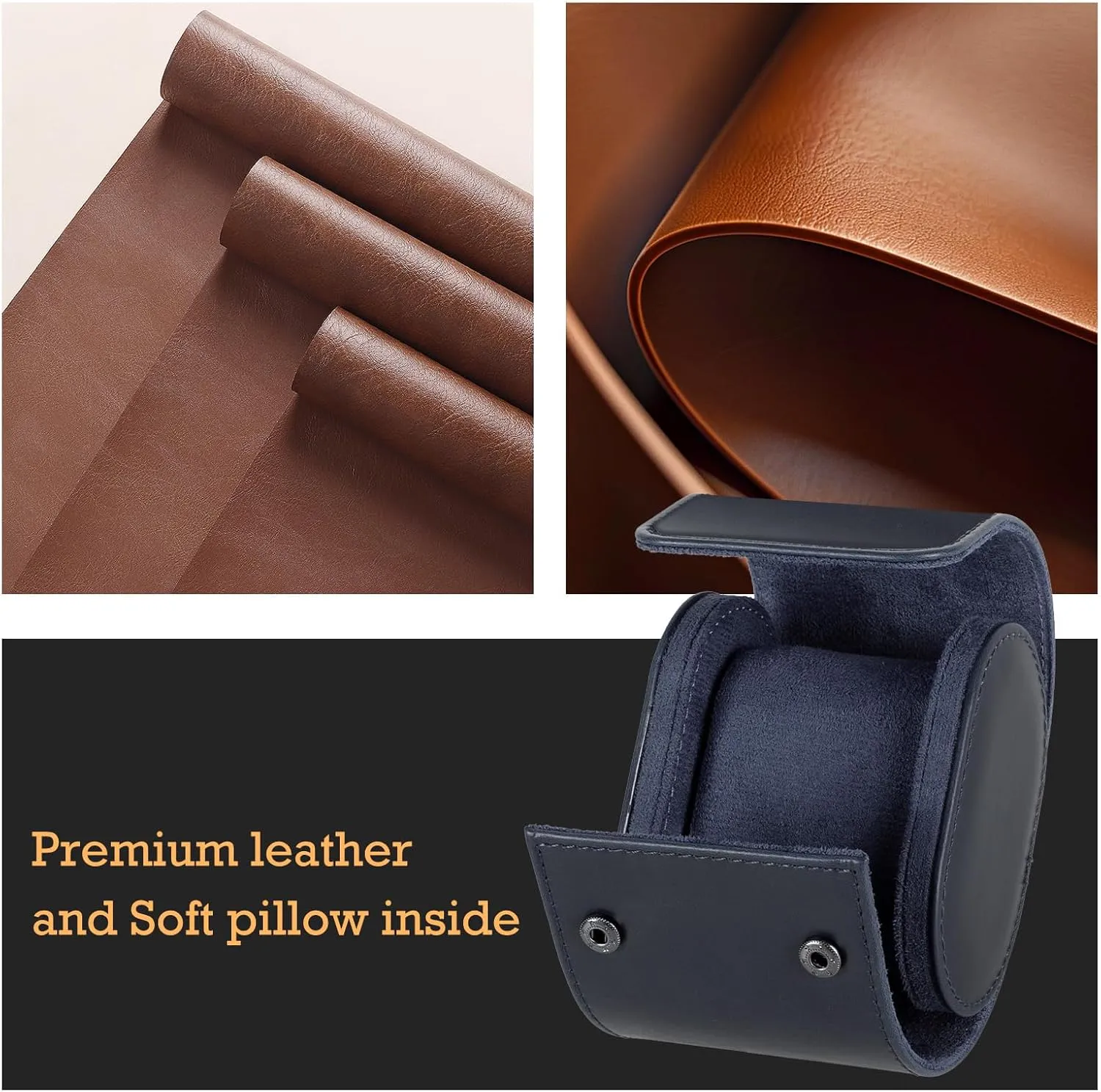 Leather Single Watch Box, Vintage Watch Roll Travel Case for Men and Women, Blue