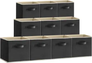 Lifewit Collapsible Storage Cubes, 11 Inch Foldable Fabric Bins, Multi-color Organizers, Decorative Organizing Baskets for Shelves, Closet, Utility Room, Storage Room, Set of 10,Black