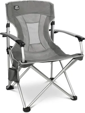 Lightweight Folding Hard Arm Camping Chair,Mesh Back,Heavy Duty,Padded Backpack Camp Chair w/Cup Holder,Cooler Bag for Adults Garden Parties,Grey
