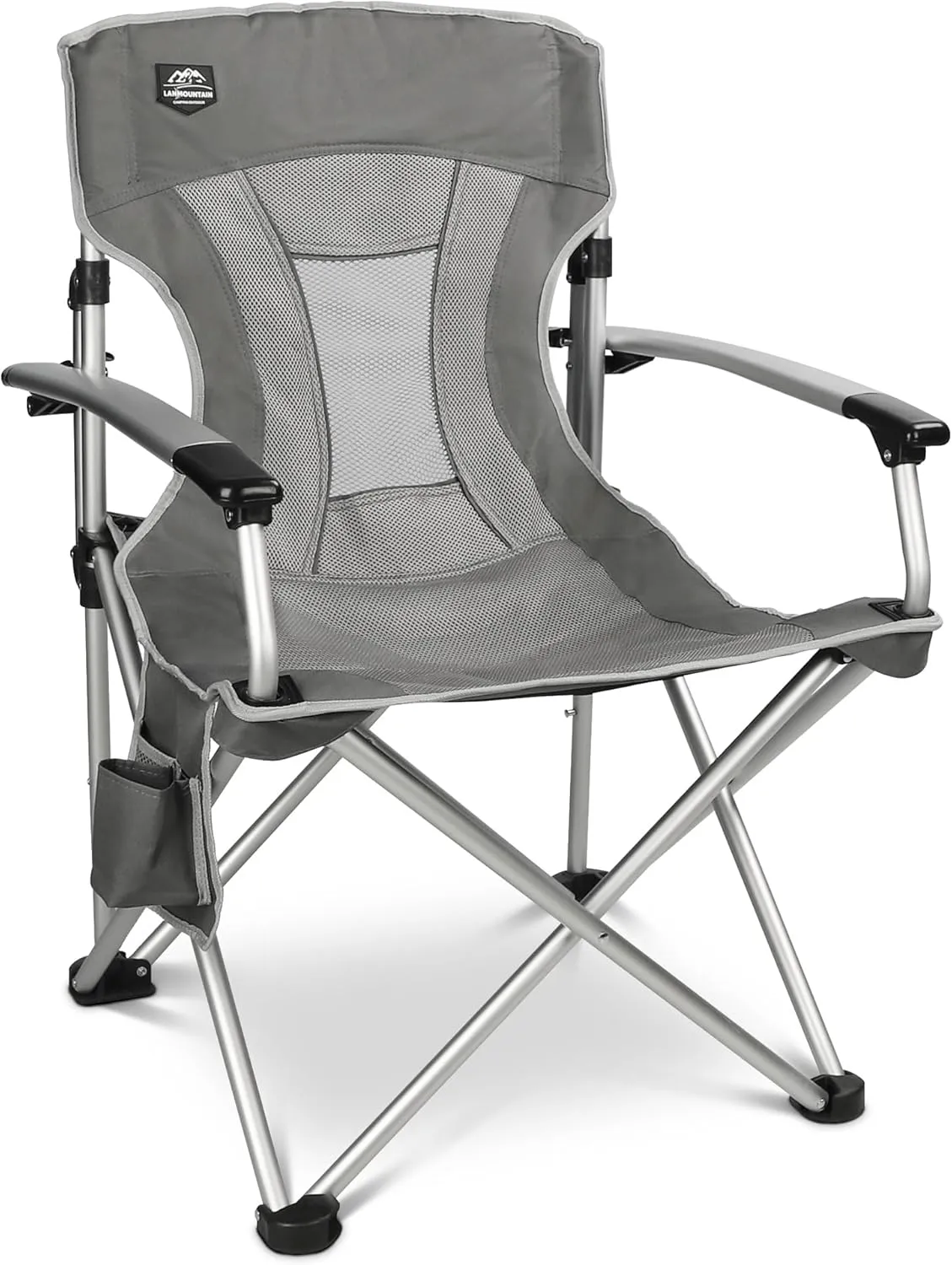 Lightweight Folding Hard Arm Camping Chair,Mesh Back,Heavy Duty,Padded Backpack Camp Chair w/Cup Holder,Cooler Bag for Adults Garden Parties,Grey