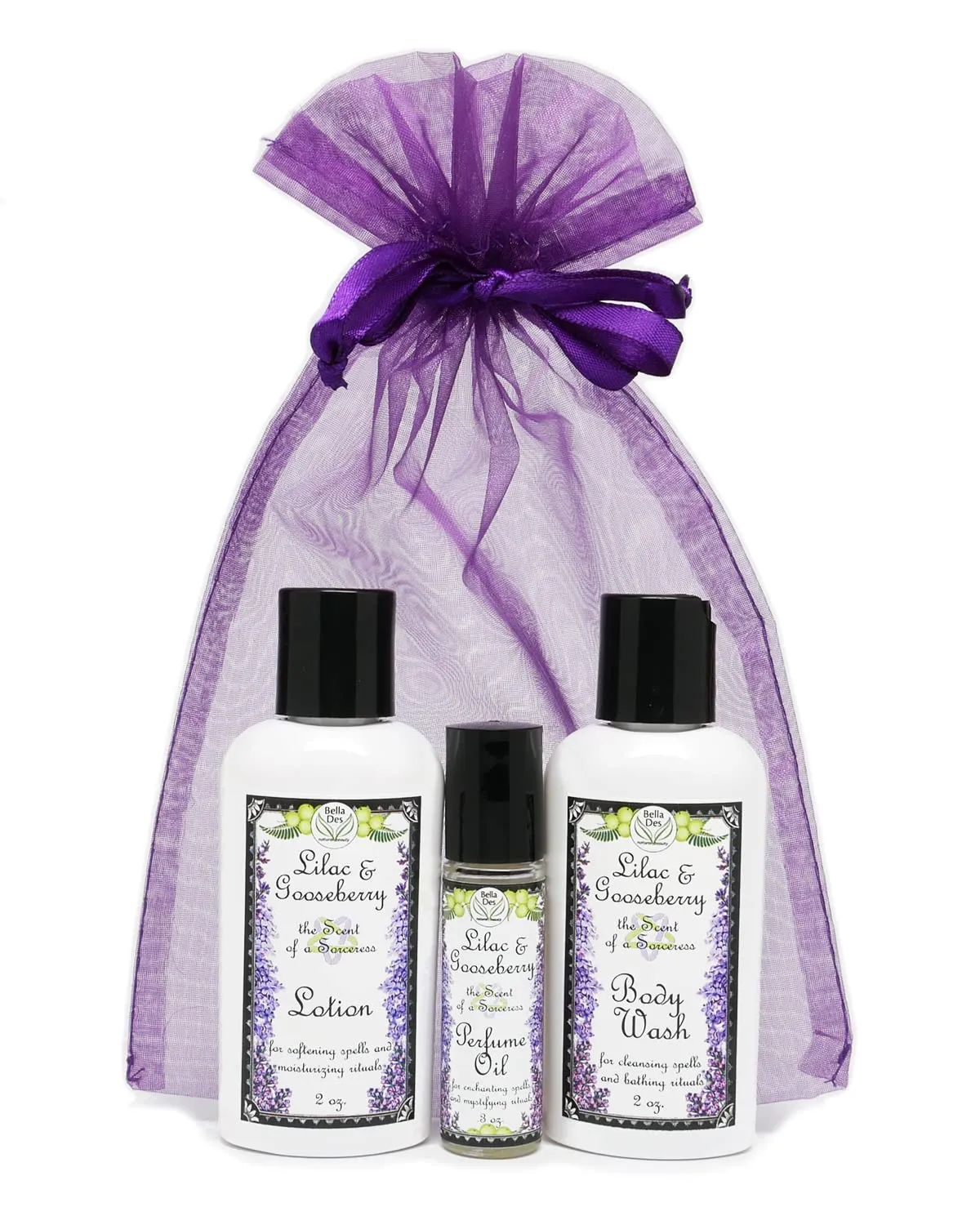 Lilac & Gooseberry Gift Set | Perfume with Travel Size Lotion and Body Wash | Yennefer Scent of a Sorceress by Bella Des Natural Beauty