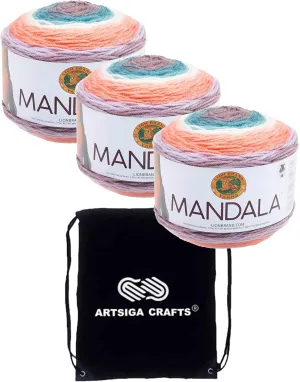 Lion Brand Mandala Pegasus 525-210 (3-Skeins - Same Dye Lot) DK Light Worsted #3 Acrylic Yarn for Crocheting and Knitting with Project Bag