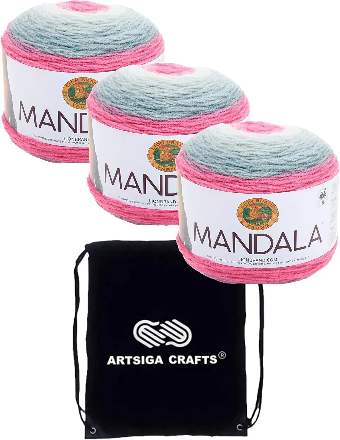 Lion Brand Mandala Unicorn 525-201 (3-Skeins - Same Dye Lot) DK Light Worsted #3 Acrylic Yarn for Crocheting and Knitting with Project Bag