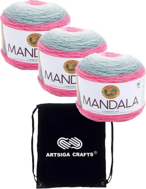 Lion Brand Mandala Unicorn 525-201 (3-Skeins - Same Dye Lot) DK Light Worsted #3 Acrylic Yarn for Crocheting and Knitting with Project Bag