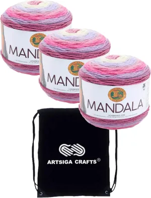 Lion Brand Mandala Wood Nymph 525-200 (3-Skeins - Same Dye Lot) DK Light Worsted #3 Acrylic Yarn for Crocheting and Knitting with Project Bag