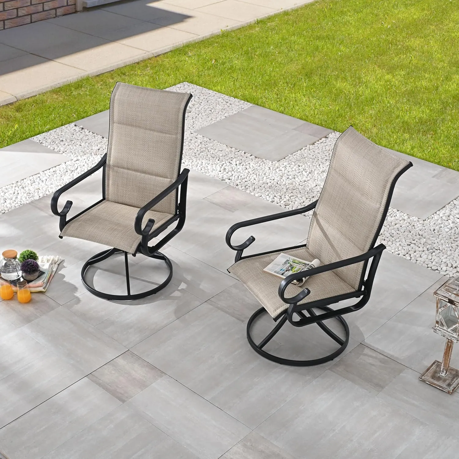 LOKATSE HOME High Back Textilene Outdoor Patio Swivel Chair Set of 2, 360° Mesh Rocker, for Backyard, Patio, Lawn, Garden