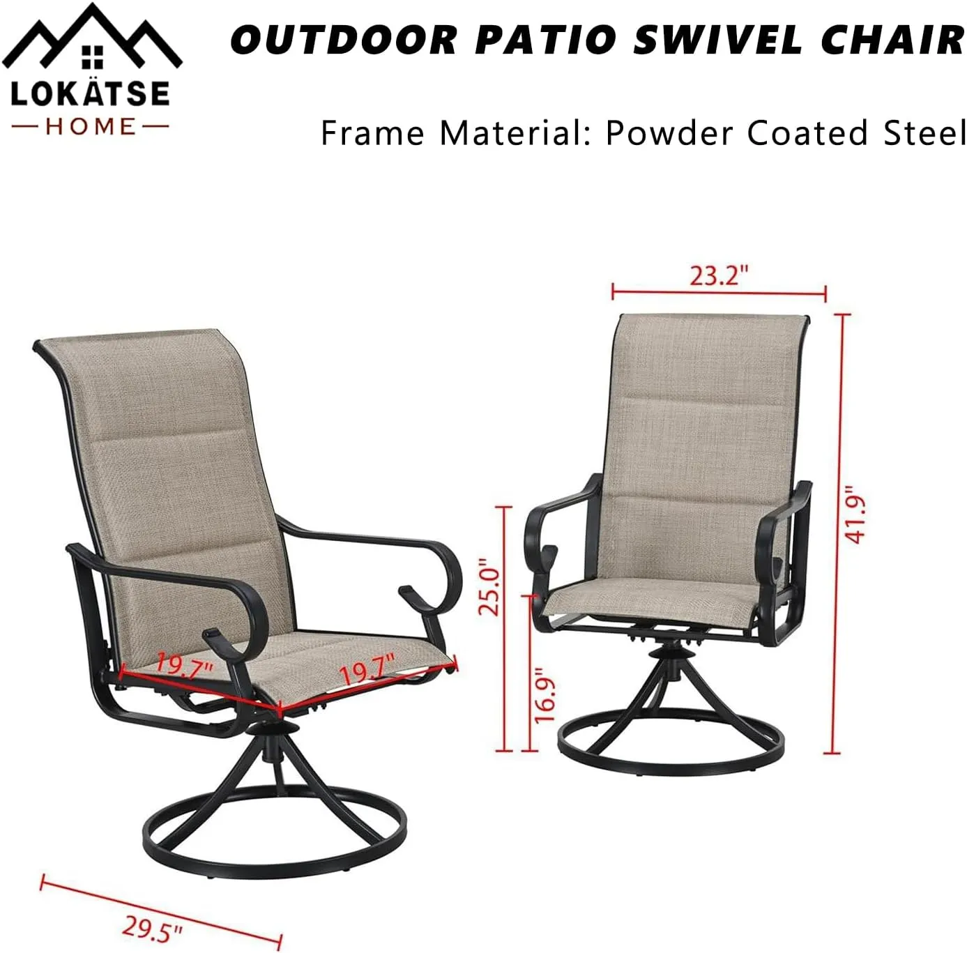 LOKATSE HOME High Back Textilene Outdoor Patio Swivel Chair Set of 2, 360° Mesh Rocker, for Backyard, Patio, Lawn, Garden
