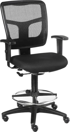 Lorell Ratchet Stool Office Chair - Ergonomic Mid-Back Design with Breathable Mesh, Cushioned Fabric Seat, Adjustable Chrome Foot Ring & Arms - Perfect Comfort for Your Workspace