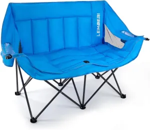 Loveseat Camping Chair for 2 Person, Oversized Double Camping Chair, Portable Folding Outdoor Camping Couch for Adults with Side Pockets and Cup Holder & Carry Bag - Supports 600LBS, Blue