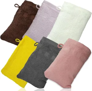 Made Easy Kit Bath Mitts - Pack of 6 - (6" x 9") European Style Washcloth with Loop (Variety 2, 6 x 9 inches)