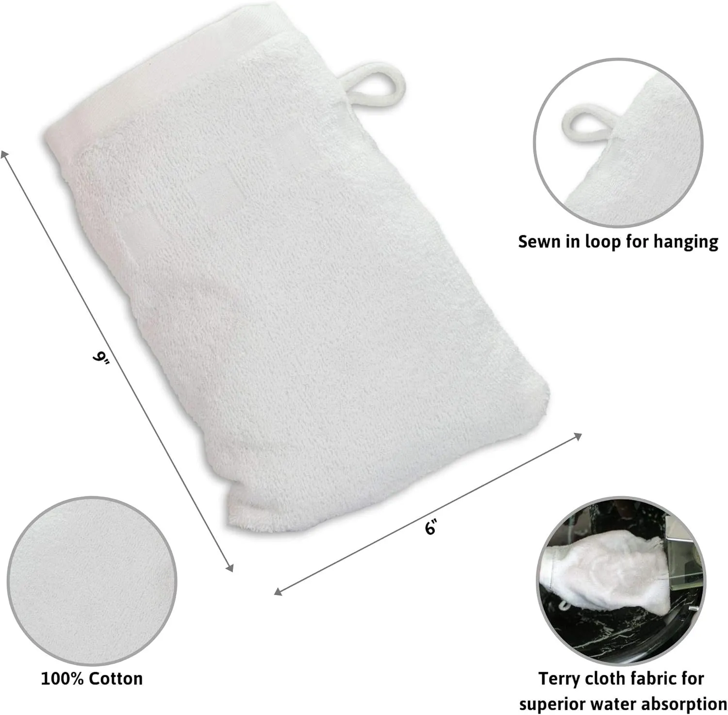 Made Easy Kit Bath Mitts - Pack of 6 - (6" x 9") European Style Washcloth with Loop (Variety 2, 6 x 9 inches)