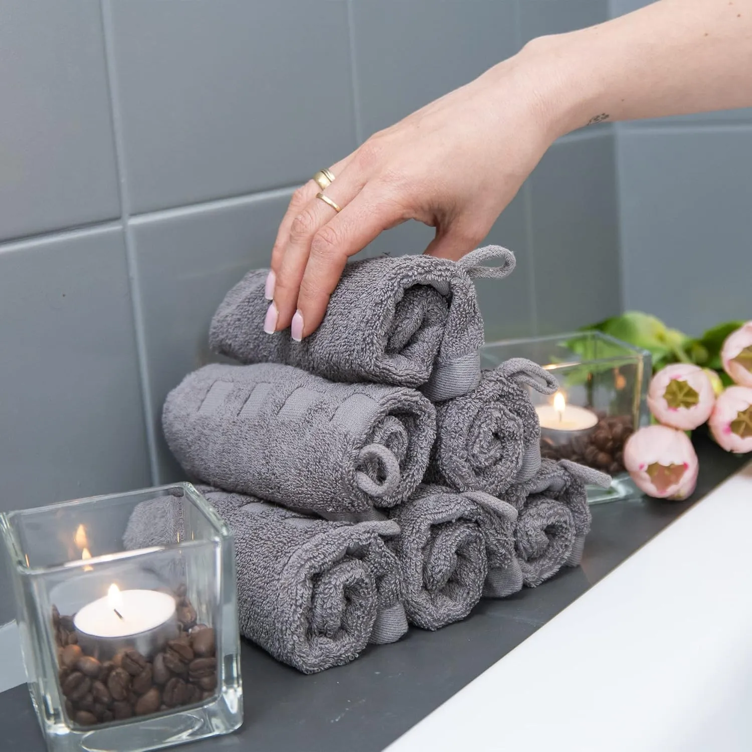 Made Easy Kit Bath Mitts - Pack of 6 - (6" x 9") European Style Washcloth with Loop (Variety 2, 6 x 9 inches)