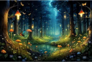 Magical Fantasy Forest Photography Backdrop Jungle Safari Theme Party Background Spring Green Tree Mushroom Butterfly Enchanted Forest Theme Baby Shower Adult Photo Studio Props 10x8ft