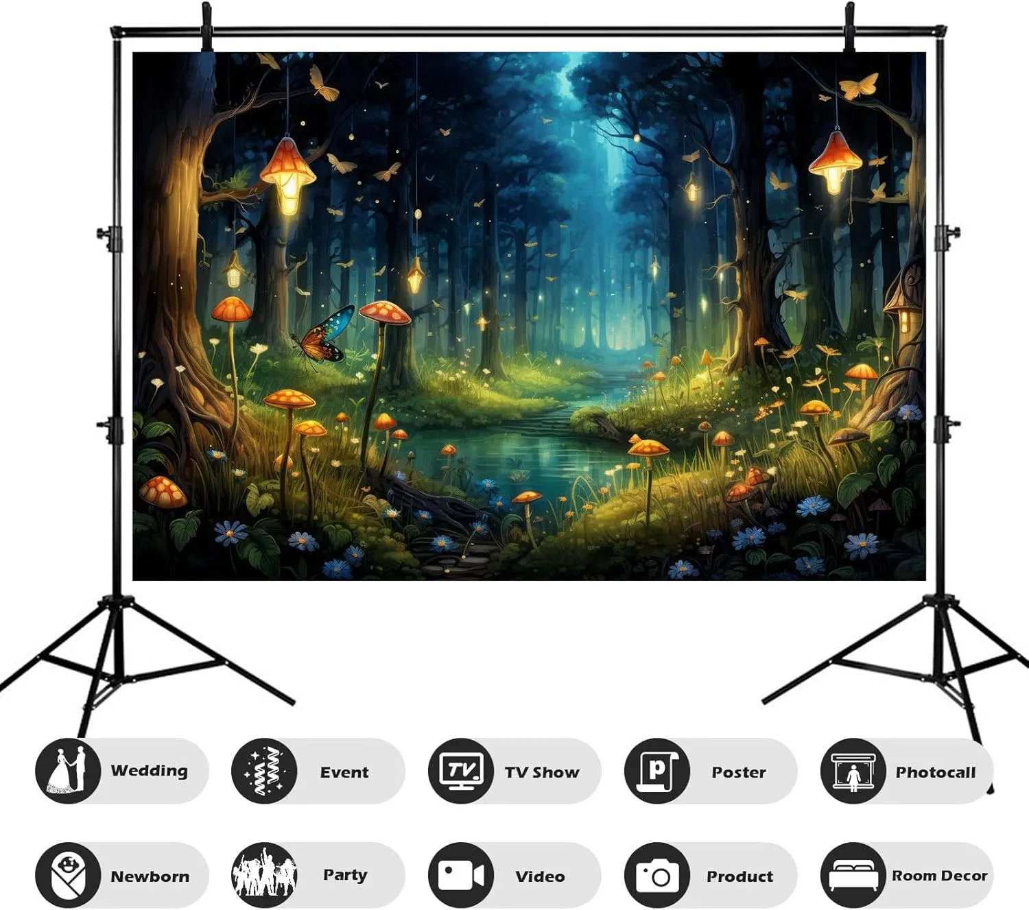 Magical Fantasy Forest Photography Backdrop Jungle Safari Theme Party Background Spring Green Tree Mushroom Butterfly Enchanted Forest Theme Baby Shower Adult Photo Studio Props 10x8ft