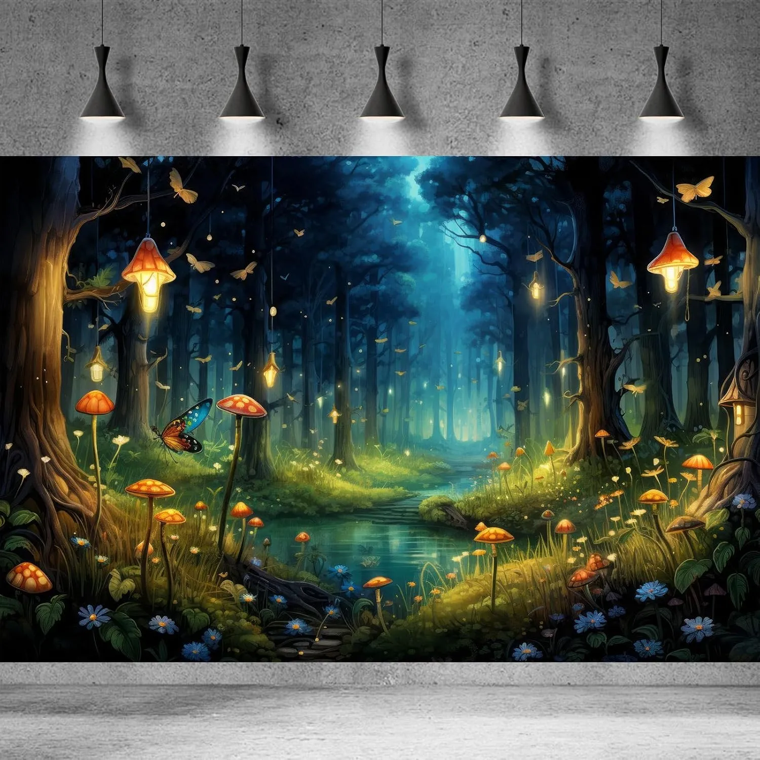 Magical Fantasy Forest Photography Backdrop Jungle Safari Theme Party Background Spring Green Tree Mushroom Butterfly Enchanted Forest Theme Baby Shower Adult Photo Studio Props 10x8ft