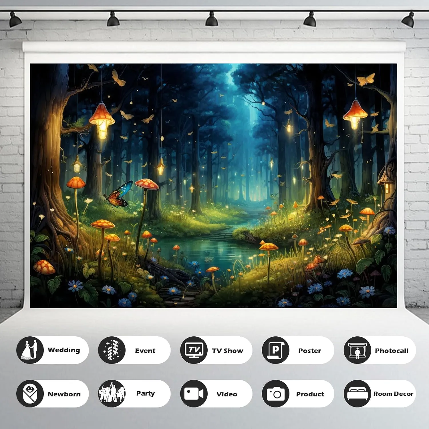 Magical Fantasy Forest Photography Backdrop Jungle Safari Theme Party Background Spring Green Tree Mushroom Butterfly Enchanted Forest Theme Baby Shower Adult Photo Studio Props 10x8ft