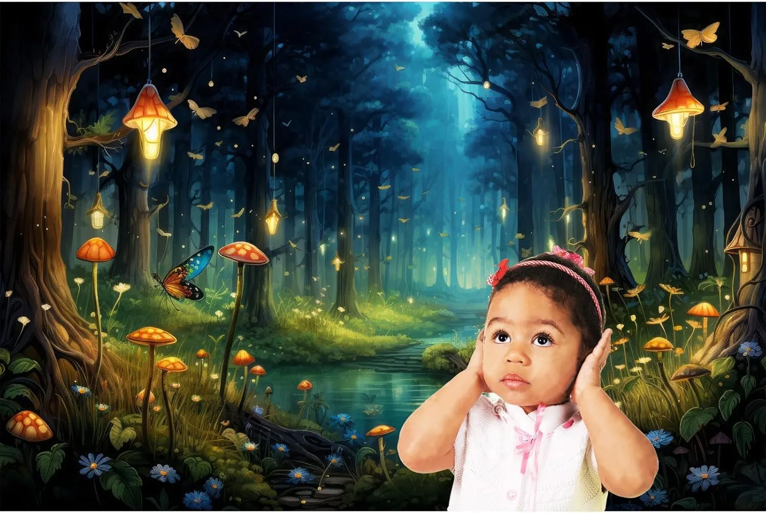 Magical Fantasy Forest Photography Backdrop Jungle Safari Theme Party Background Spring Green Tree Mushroom Butterfly Enchanted Forest Theme Baby Shower Adult Photo Studio Props 10x8ft