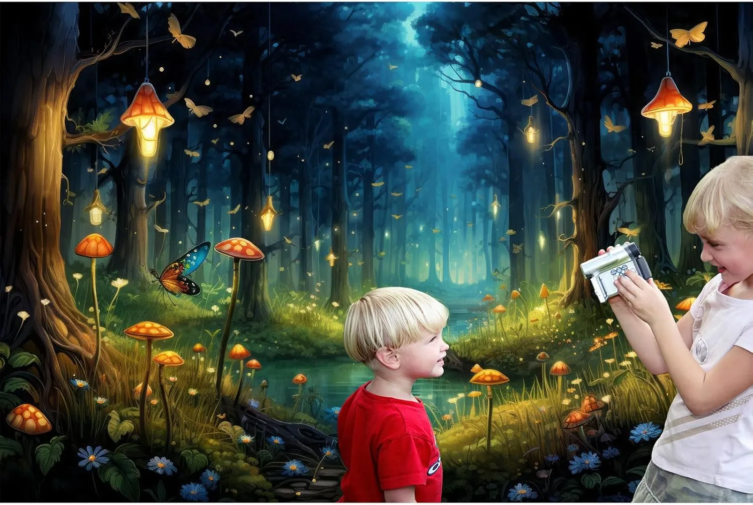 Magical Fantasy Forest Photography Backdrop Jungle Safari Theme Party Background Spring Green Tree Mushroom Butterfly Enchanted Forest Theme Baby Shower Adult Photo Studio Props 10x8ft