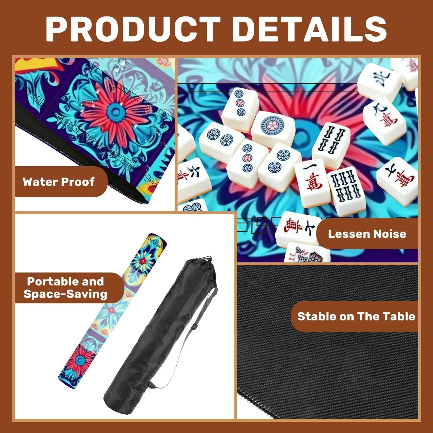 Mahjong Mat 31.5" x 31.5" Mexican Talavera Ceramic Tile Fishes Traditional Decorative Non-Slip Noise Reduction Table Cover for Mahjong Dominoes Poker Card Board and Tile Games
