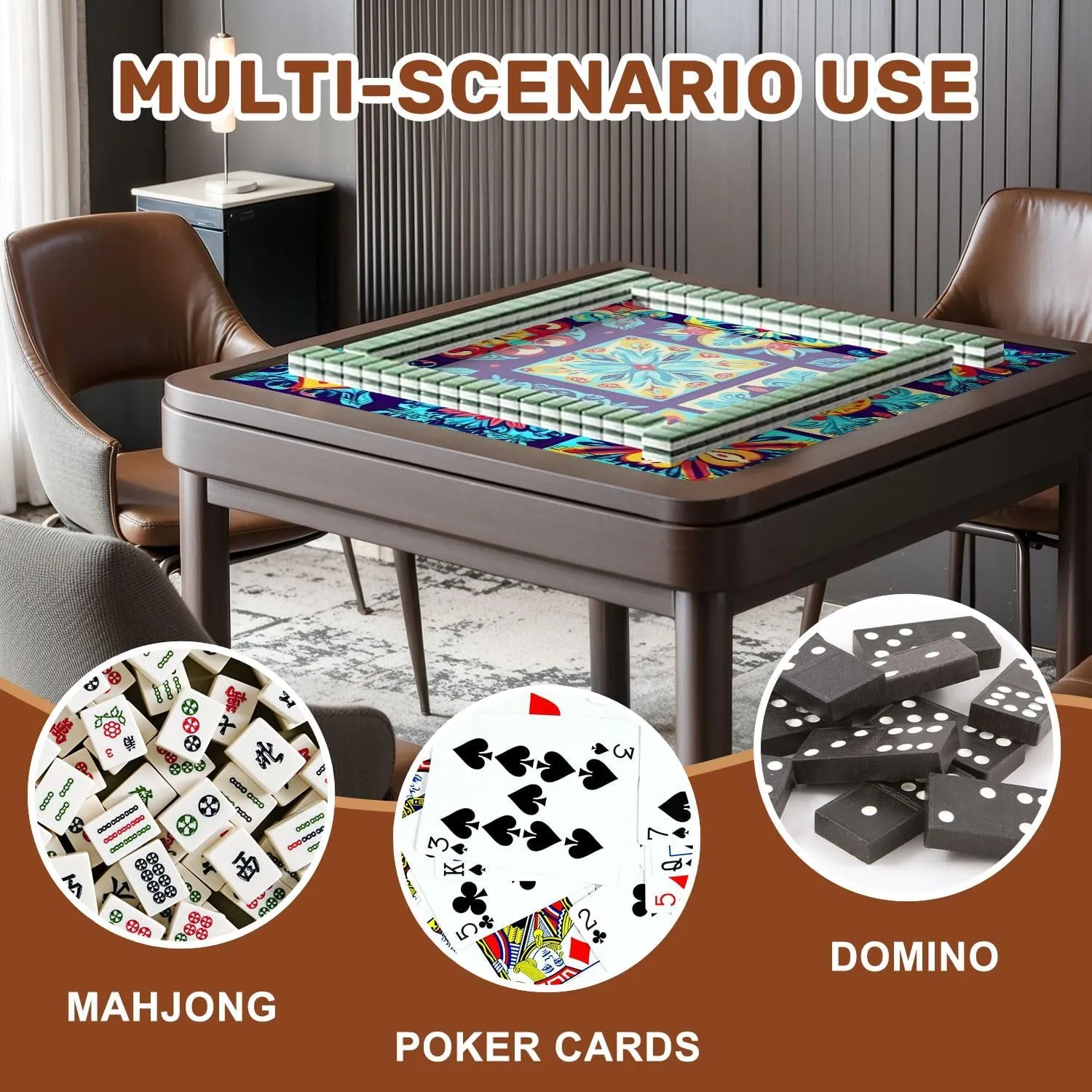 Mahjong Mat 31.5" x 31.5" Mexican Talavera Ceramic Tile Fishes Traditional Decorative Non-Slip Noise Reduction Table Cover for Mahjong Dominoes Poker Card Board and Tile Games