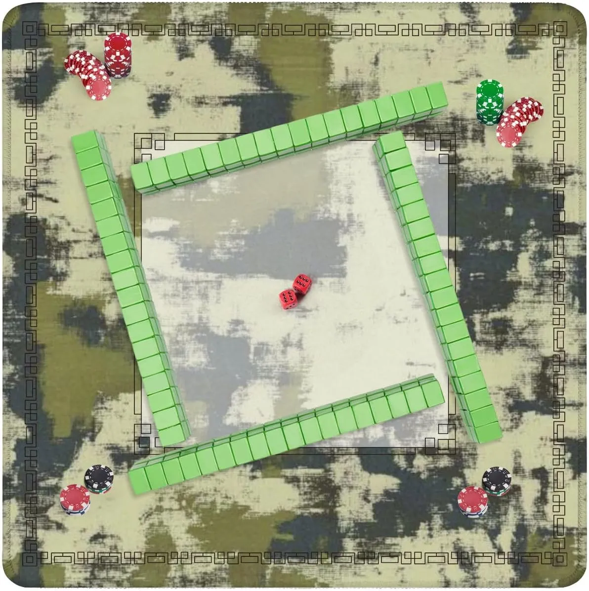 Mahjong Mat 31.5" x 31.5" Seamless Camouflage Green Camouflage for Hunting Fishing Non-Slip Noise Reduction Table Cover for Mahjong Dominoes Poker Card Board and Tile Games