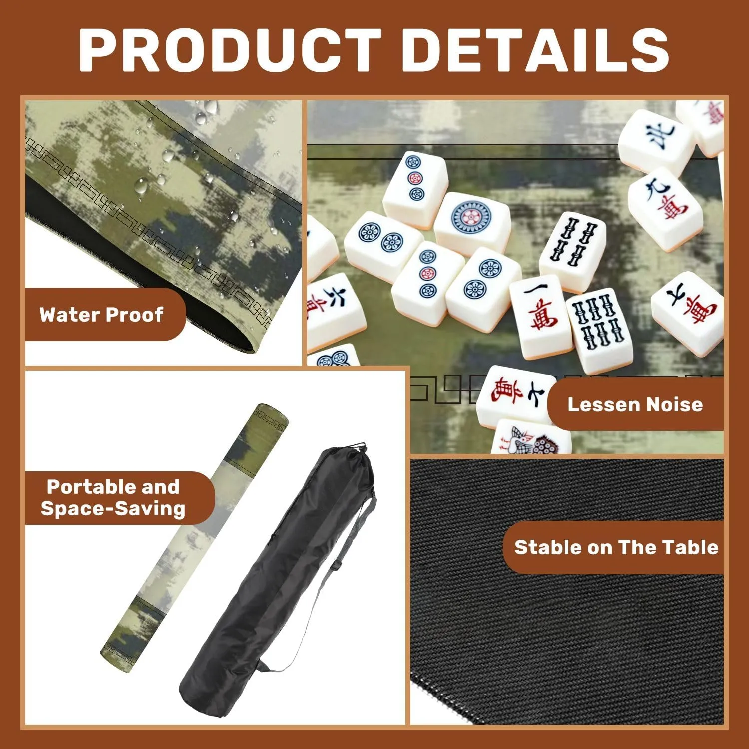 Mahjong Mat 31.5" x 31.5" Seamless Camouflage Green Camouflage for Hunting Fishing Non-Slip Noise Reduction Table Cover for Mahjong Dominoes Poker Card Board and Tile Games